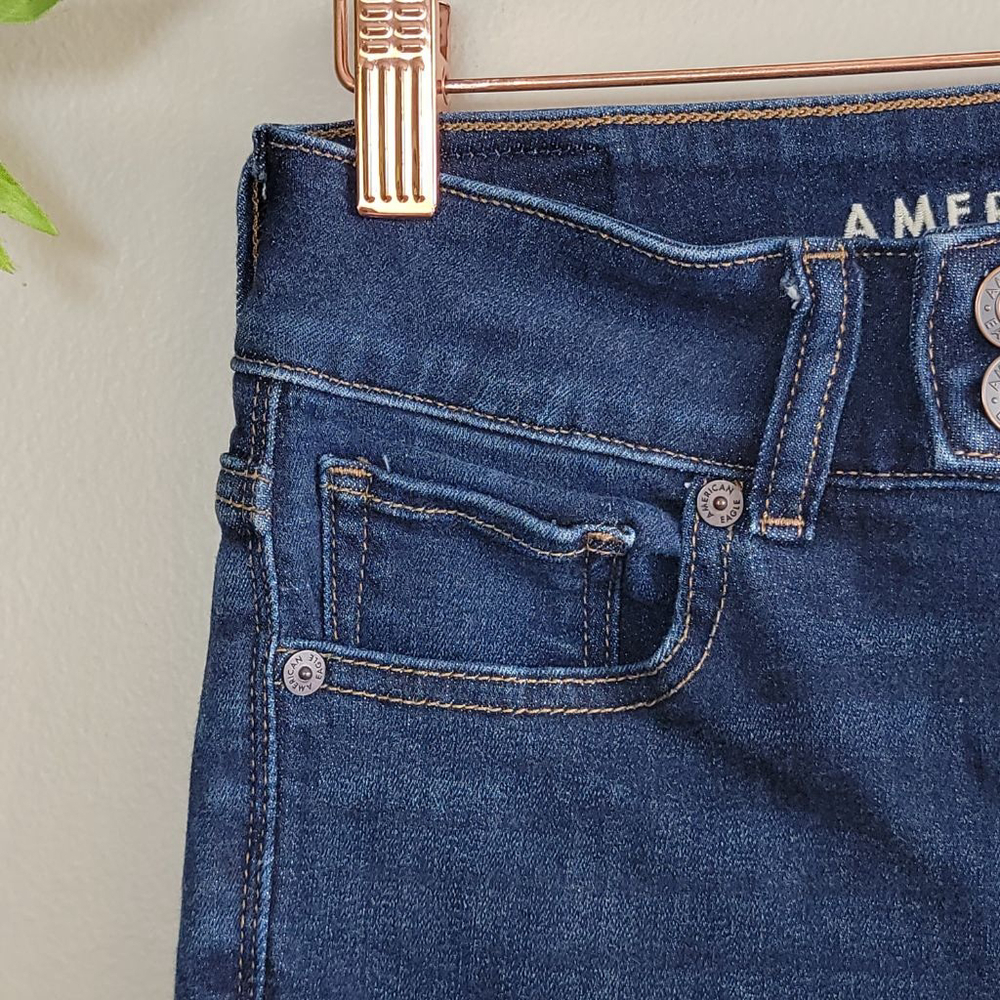 American Eagle Kick Boot Jeans Dark Blue Wash Low Rise Stretch Bootcut AE 2 - Picture 3 of 11